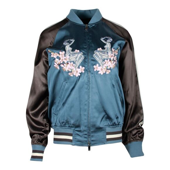 Dior Jackets & Blazers - Dior x Sorayama Embroidered Souvenir Bomber Jacket in Blue Viscose